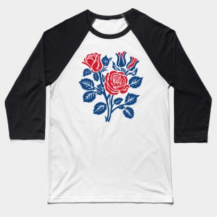 Red and blue roses block print Baseball T-Shirt